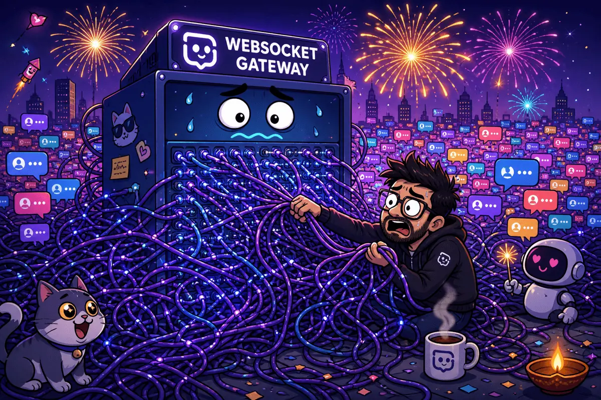 Millions of WebSocket connections tangled like spaghetti