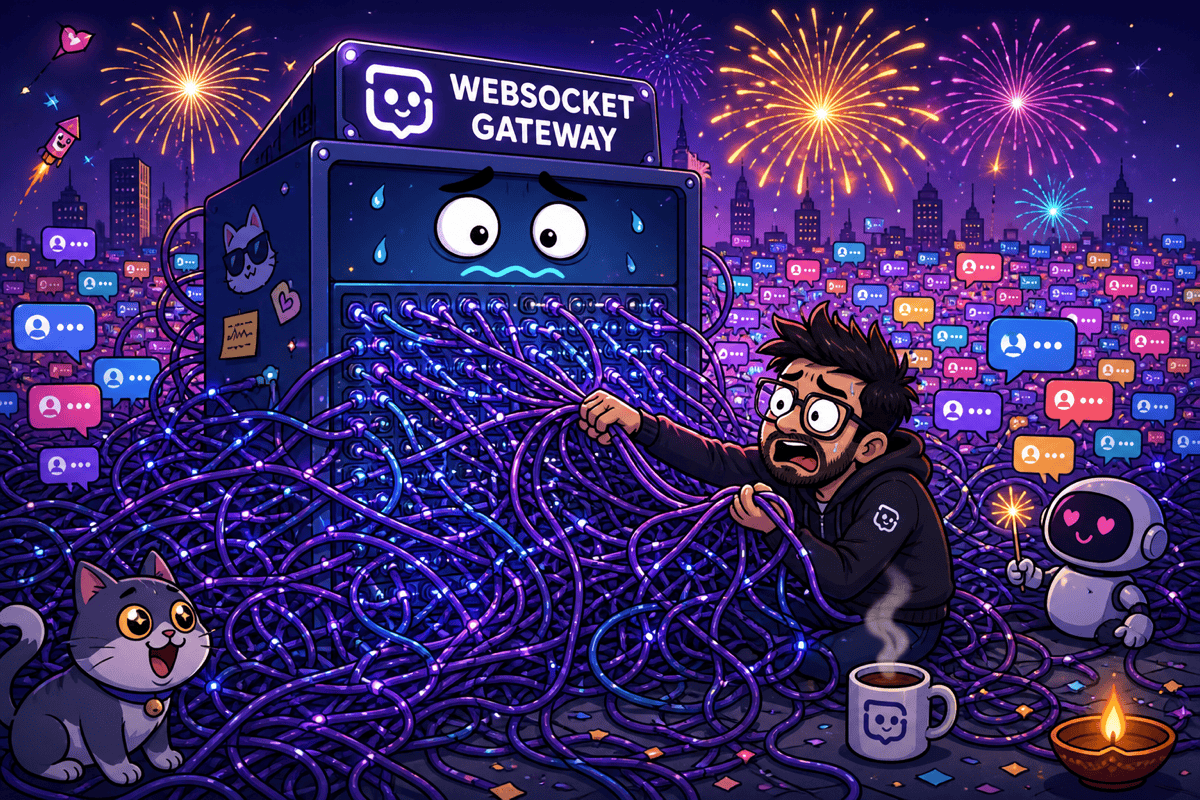 Millions of WebSocket connections tangled like spaghetti