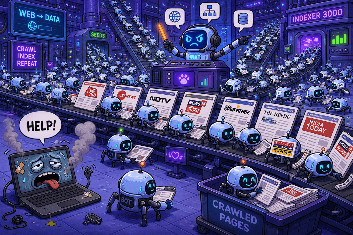 Crawler bot army vs one smoking laptop