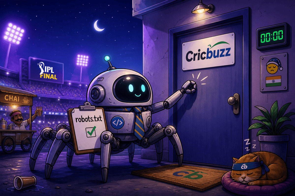 Polite crawler bot at Cricbuzz door after IPL final